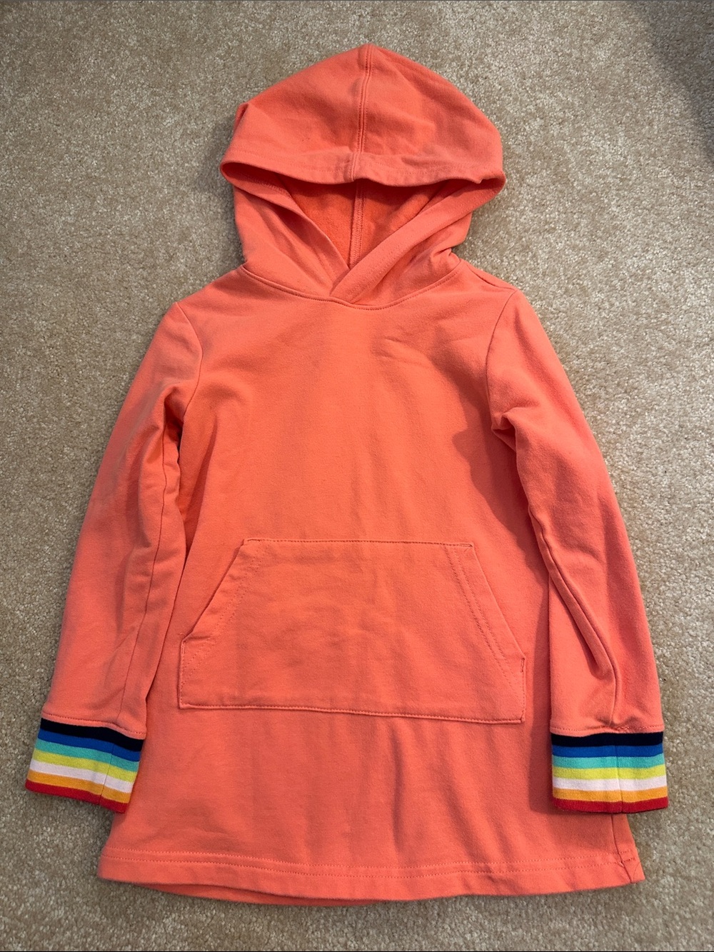 Primary 3T Coral Hooded Sweatshirt Dress with Rainbow Cuffs